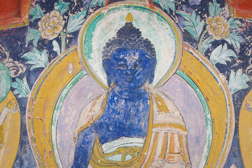 The wall painting of Medicine Buddha in Patan, Nepal, 2009.
